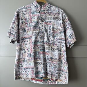 Vintage Reyn Spooner Shirt Mens Large Geometric Hawaiian Traditonals Aloha 90s